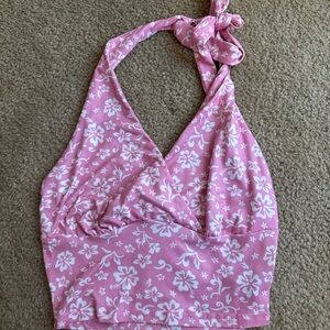 Pink Floral Halter Crop Top